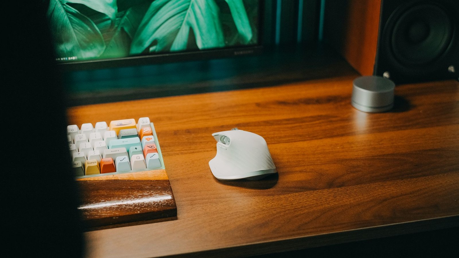 Professional ergonomic workspace showing a vertical mouse in action.
