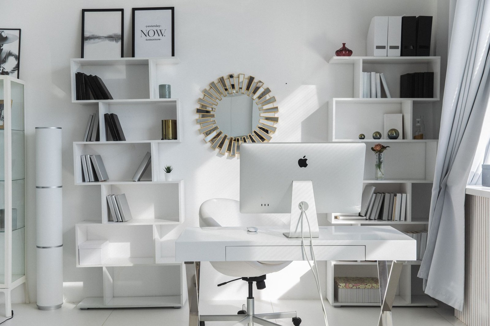 A clean minimalist desk setup at the end of the workday.
