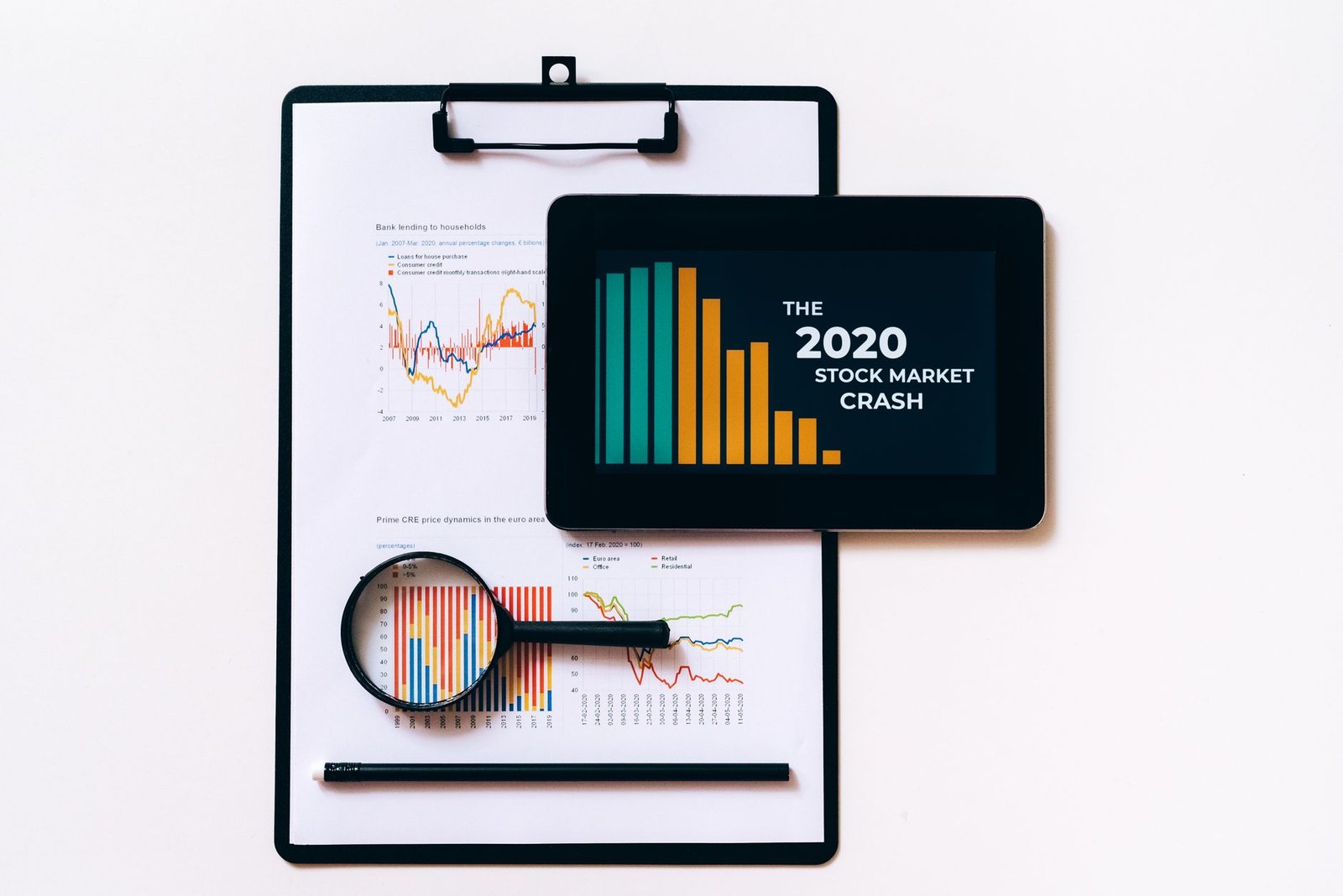 Sleek tablet displaying clean statistical charts and productivity progress metrics.